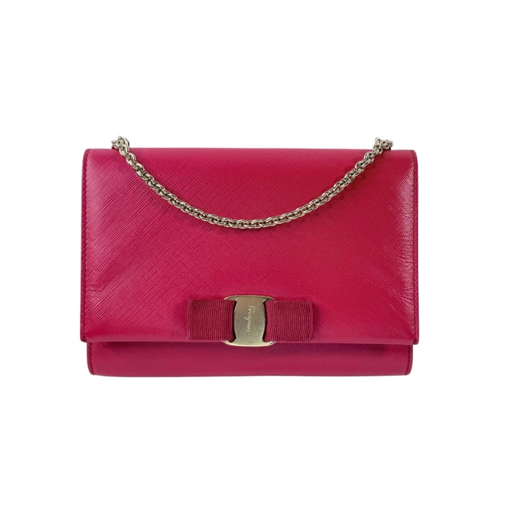 Salvatore Ferragamo Pink Leather Vara Bow Chain Crossbody Bag